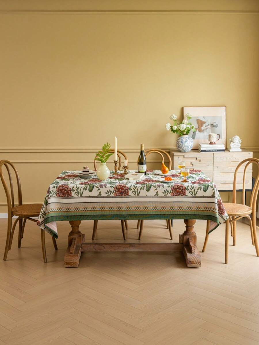 1pc Retro Floral Pattern Tablecloth, Multiple Sizes Available
