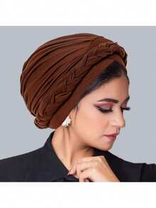 1 件波西米亚风编织简约头巾帽优雅纯色弹性头巾轻质预绑头巾无檐帽女士化疗帽
