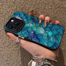 Mermaid Scales Mobile Phone Case, Designed With Shimmering Blue And Green Sea Patterns, Suitable For IPhone 16, 15, 14, 13, 12 And 11 Pro Models, Made Of TPU Material, And Provides Shockproof - 黑色 - 查看 3