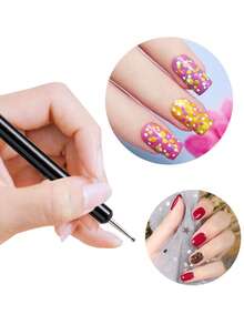 5 herramientas de arte de uñas con puntos en ambos extremos, estiletes en relieve para pintar, adecuados para principiantes en el arte de uñas y salones de uñas. - Negro - Ver 2