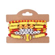 6pcs/Set Sports Themed Bracelet Set - Football, Baseball, Softball, Basketball, Soccer, Volleyball, Great Gift For Sports Lovers