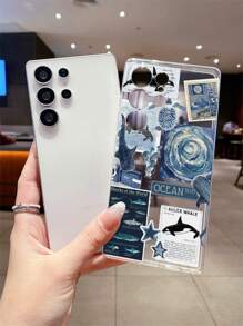 1 Stück Öl-Malerei Haifisch Design Transparente TPU Weiche Handyhülle, präzise Aussparungen für Kameraschutz, kompatibel mit Samsung, Nothing, Pixel, INFINIX, Xiaomi Redmi