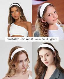 Wecoe Brown Satin Headband Women 1.6 Inch Wide Silk Headband Non Slip Fashion Neutral Colors Plain Hair Band DIY Holiday Hair Accessories For Women Girls Diademas Para Mujer Gifts - Matte White - 查看 2
