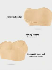 女士无缝文胸，无钢圈，带衬垫聚拢文胸，柔软舒适 - 杏色 - 查看 4