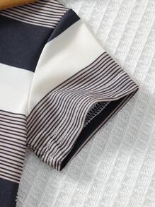 2 pezzi/set Neonato Pagliaccetto con cappuccio a righe nere, bianche e grigie stampato con orso + pantaloncini marroni