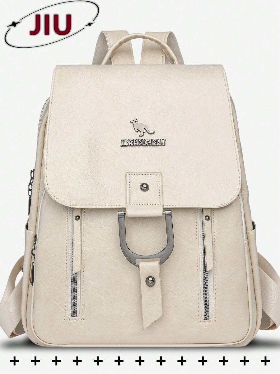 防盗复古PU软皮翻盖双肩包，多功能时尚日常包，多口袋轻便旅行包，大容量简约书包，方便实用，适合学生、护士、教师、商务人士、旅行、通勤、购物、办公、约会、徒步、训练、工作等各种场合，也是生日礼物和节日礼物的理想之选。