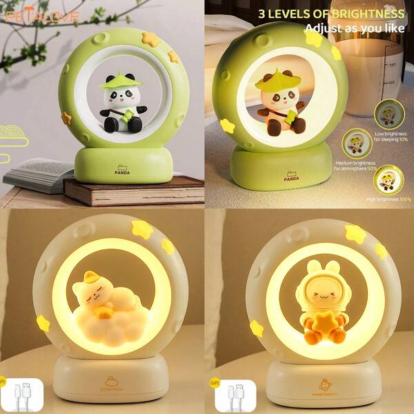 1pc Sleeping Night Light, USB Rechargeable Companion Sleeping Lamp, 3-Speed Dimming Lighting Table Lamp, 3 Levels Of Brightness Adjustment Pat Lamp, Office Decompression Lamp, Cute Sleeping Bedside Lamp, Suitable For Bedroom, Living Room