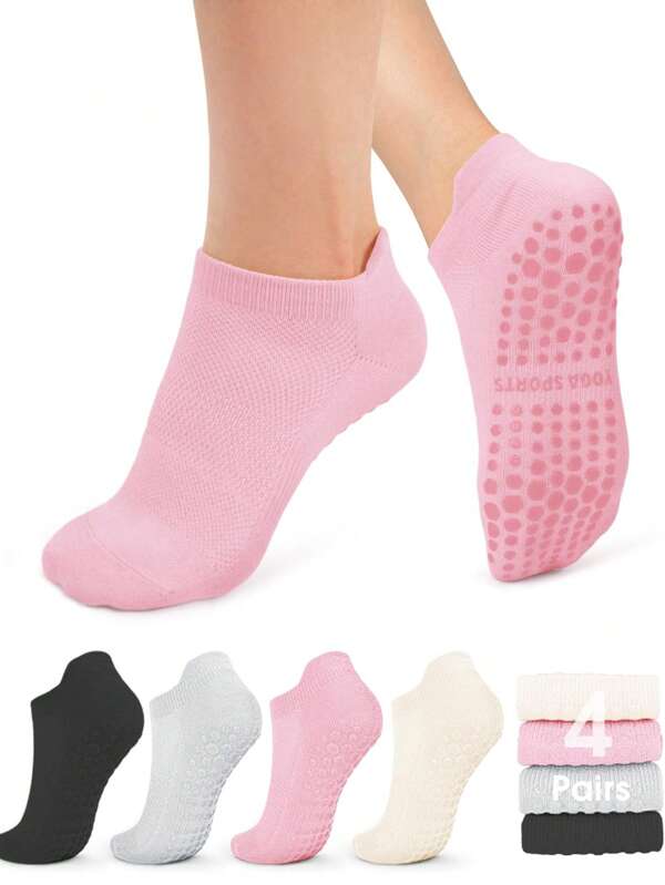 4 Pairs Of Women's Dance Socks With Anti Slip Pilates Socks And Extra Traction - Essential For Barefoot Exercise And Comfortable Sports In Yoga And Ballet