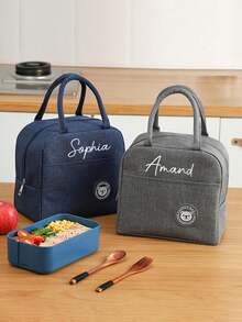 1pc Personalized Name Letter Theme Insulated Lunch Bag, Linen Blend Material, Ideal Gift For Back To School, Anniversary, Birthday Party And Special Occasions,Delicate Romance,Home & Living,Haunt Your Home,Souvenirs,Elegant Living - Multicolor - View 3