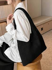 Stilvolle und elegante Tragetasche für Damen, Strandtasche für den Urlaub, gestrickte Strandtasche, einfache Häkeltasche, lässiges Muster, Häkeltasche im Urlaubsstil, geeignet für Teenager, Mädchen und Studenten, sehr geeignet für die Uni, Outdoor, Reisen, Ausflüge, Lässig urlaub, Strandtasche, Umhängetasche, Handtasche, sehr geeignet für Strandurlaub, Shopping und Urlaubsutensilien, passt perfekt zu Urlaubskleidung für Damen, Cut Out