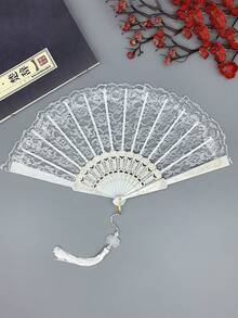 1 pieza Abanico plegable de encaje retro, con borlas de abanico Cheongsam, abanico plegable con ribete de encaje Lolita, adecuado para atuendos diarios, fiestas, baile, excelente como regalo - Multicolor - Ver 9