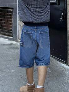 春夏新款时尚休闲水洗牛仔七分裤，宽松百搭，简约风格牛仔裤 - 藍色 - 查看 4