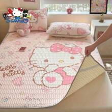 Sanrio 1set Sanrio Hello Kitty Cartoon Print Cooling Mat - Soft, Breathable Latex, Foldable & Portable Summer Bedding For Bedroom, Guest Room, Apartment, Hostel - Machine Washable Polyester Mat With Cute Kitty Design, Breathable Mat | Cartoon Print Mat