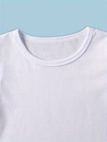 Kids Birthday Boy T-Shirt, Crew Neck, Big Truck Print, Cotton, Slight Stretch, Regular Fit, Spring/Summer Knit Fabric Top, 180g/M2, Party Wear For Children - 白色 - 查看 3