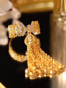 1 peça de anel de noivado com borla banhada a ouro fantasia e zircônia cúbica para mulheres, anel glamoroso para casamento e festa de aniversário, joia para presente