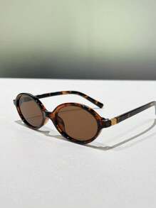 1pc Women Oval Thin Frame Metal Decorated Street Style Fashion Fashion Glasses; Men Decorative Glasses, Flattering Face Shape, Suitable For Summer And Daily Wear, Stylish Design Accessory