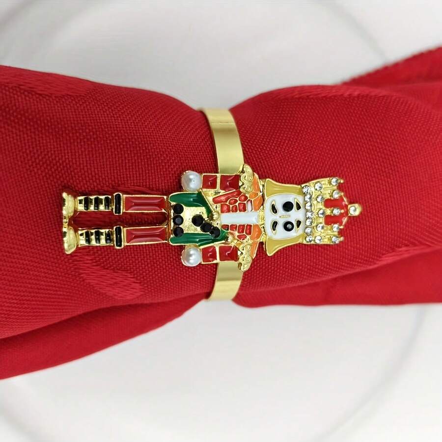 Inel de șervețel cu model de spărgător de nuci european importat, suport decorativ pentru șervețele electrolizat, model Soldier Guard, pentru hotel, aranjarea mesei în restaurant - Aur - Vizualizare 1