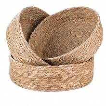1 pieza Cesta de almacenamiento de paja tejida para frutas, aperitivos y juguetes - Cesta decorativa redonda para el hogar para el baño y la organización de la mesa, cesta de regalo - Caqui - Ver 8