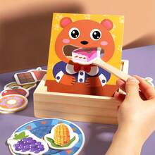 木制熊喂食游戏盒，逼真的食物喂食玩具，精细手部动作训练游戏玩具，亲子互动，适合男孩和女孩的益智玩具 - 彩色 - 查看 7