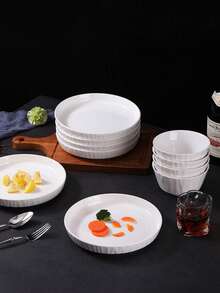 Bộ đồ ăn gồm 4/2 bát gốm sứ trắng họa tiết 5 inch và đĩa 8 inch, bát đựng súp màu trơn chất lượng cao của Nhật Bản, đĩa đựng salad và bát đựng món tráng miệng, thích hợp cho nhà bếp gia đình, phòng ăn tụ họp, đồ dùng nhà bếp, máy rửa chén và lò vi sóng - Nhiều màu - Xem 5