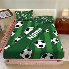 3 Stücke personalisiertes grünes Fußballmuster bedrucktes Bettlaken Set, Tagesdecke Set, Bettwäsche, Queen Quiltset mit 2 Kissenbezügen und 1 Tagesdecke, geeignet für Raumdekor, Schlafzimmerdekoration, Heimdekoration, Dorm Ausstattung, Einzelbett Set, Geburtstagsgeschenk, Geschenk für Familie und Freunde, Halloween Deko, Personalisiertes Weihnachtsgeschenk, Geschenk für Fußballliebhaber