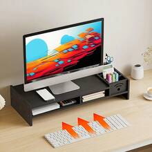 1pc Monitor Riser Stand With Storage Compartments, Ergonomic Neck Support Multi-Slot Display Stand, (Black/White) Pen Slot + Bottom Storage Space, Adjusts Comfortable Viewing Distance And Organizes Office Supplies, Desktop Organizer For Daily Office/Home Office/Workplace - Multicolor - View 7