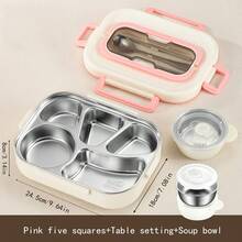1pc 304 Stainless Steel Bento Lunch Box, Microwave Friendly, Leak-Proof, Thermal, Meal Prep Container With Dividers And Utensils, Portable Work Lunch Box, Food Storage,School Supplies - 304 Stainless Steel Compartment Lunch Box (with Cutlery) - View 9
