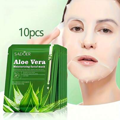 Paquete de 10 Mascarillas faciales calmantes Mascarilla calmante con ácido hialurónico hidratante para piel sensible, Mascarilla calmante de Centella Asiática con Pantenol, Mascarilla de lámina de hidrogel