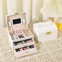 1 件情人节星月灯笼设计 PU 皮革首饰盒，3 层双抽屉可锁旅行收纳盒，适合展示戒指、耳环、手镯、手表，是送给妻子、母亲、女朋友的最佳返校礼物