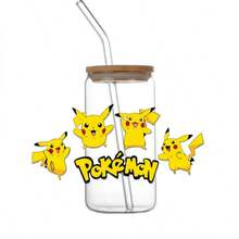 口袋妖怪、皮卡丘卡通 PVC 贴纸，UV DTF 转印，防水自粘，表面光滑，适用于玻璃瓶、罐、杯子、充气游泳池、水池、万圣节、圣诞节礼物 - 彩色 - 查看 6