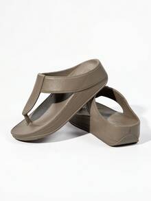 Sandalias de pala con suela gruesa y tacón de cuña para mujer, chanclas de verano informales antideslizantes - Marrón - Ver 2