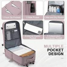 Zaino da viaggio Ryanair, bagaglio a mano 40x20x25 con scomparto per scarpe, separazione tra asciutto e bagnato, bagaglio a mano sotto il sedile, borsa da aviazione, zaino da viaggio da donna, zaino casual certificato per l'aviazione, zaino da viaggio per esterni, borsa da weekend business con uscita USB, zaino da viaggio impermeabile da uomo - Rosa - Visualizzare 6