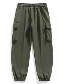 Men's Letter Patch Pocket Drawstring Waist Outdoor Long Pants (Spring/Summer) - Army Green - View 3