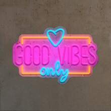 1 Pc Good Vibes Only Neon Sign, 14.76*10.03 In, USB Powered LED Sign, Positive Quote Wall Light, Bedroom Decor, Dorm Neon Light, Living Room Neon Sign, Party Room Decor - Good Vibes Only - View 1