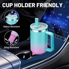 40 Oz Tumbler With Flip Straw Lid And Handle - Insulated Travel Coffee Mug Keep Cold-34H, Leak-Proof Metal Water Cup With Silicone Boot, Dishwasher Safe Hydro Thermal Jug - 藍色 - 查看 6