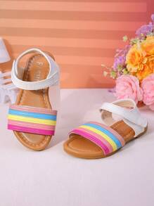 1 Pair Of Children's Fashionable And Cute Neutral Rainbow Colored Comfortable Flat Sandals, Suitable For Summer Baby Girls To Go On Vacation, Beach, Family Gatherings, And Wear