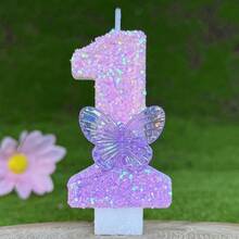 1 件生日蜡烛数字，高端蜡烛数字 0-9，适合浪漫派对、生日蛋糕装饰、节日周年派对蛋糕蜡烛、闪亮数字蜡烛 - 漸層紫蝴蝶 - 查看 4
