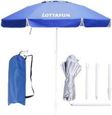 6.5ft Beach Umbrella - Heavy Duty Wind Resistant UV 50+ Portable Sun Shade With Sand Anchor & Carry Bag, Outdoor Folding Umbrella For Beach, Pool, Patio, Garden (Blue Stripe) - 深藍色 - 查看 1