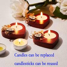 10支/4支/1支装家居装饰香氛蜡烛，木质烛台，新娘礼物烛台，复古木质心形烛台，适用于冥想、酒店或婚礼装饰、现代家居蜡烛、房间装饰、生日毕业礼物、DIY乡村农舍桌面装饰（芦苇草、满天星随机组合发货），感恩节、新年、圣诞节、情人节装饰烛台