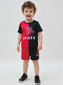 2 pièces/ensemble T-shirt sans manches avec imprimé graphique d'araignée doux et mignon, et short. Tenue décontracté et sportive pour garçons tout-petits, cadeau génial pour l'été