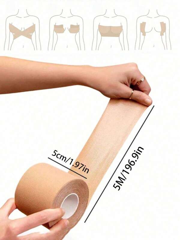 5M/Roll Invisible Breathable Elastic Fabric Chest Lifting Tape, Self-Adhesive Chest Lift Tape For Pushup Bra, Women Chest Boost Stickers Without Shoulder Straps