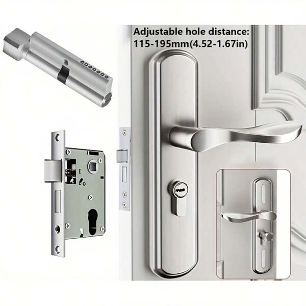Silver Door Lock With A Single-Sided Hole, Featuring An Inner And Outer Handle Combination, Key Entry, No Power Required, Suitable For Bedrooms Or Bathrooms/Entry Handles/Heavy-Duty Use In Homes And Offices With A Free Latch.