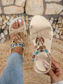 女士时尚波西米亚风格平底凉鞋，百搭休闲正装凉鞋，适合婚礼、派对、户外、沙滩