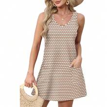 OFEEFAN Womens Summer Dresses 2025 V Neck Sleeveless Sundresses With Pockets Beach Vacation Clothes Floral/Plain - 花香 39 - 查看 2
