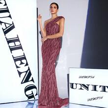 UNITHORSE [Random Cut] Women's Elegant High Workmanship Sequin One-Shoulder Asymmetrical Short Sleevess Slim-Fitting Ball Gown Evening Dress, Bride Dress, Birthday Women Outfits, Graduation Dress, Formal Dress, School Clothes - Màu đỏ tím - Xem 6