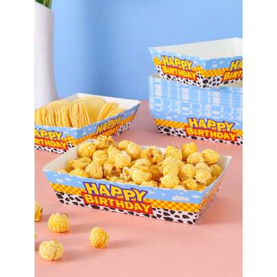 10/24 cajas de comida con estampado de vaca para cumpleaños, cajas para papas fritas, cajas para palomitas de maíz, decoraciones de fiesta de cumpleaños y cajas de bocadillos para noche de cine en casa, adecuadas para lonchera, panadería, restaurante de hamburguesas