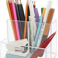 3-Compartment Transparent Acrylic Makeup Organizer, Brush Holder, Lipstick & Skincare Display Rack, Pen Holder, Suitable For Vanity, Office Desk, Small Acrylic Pen Cup, Makeup Brush Holder - Multicolor - View 5