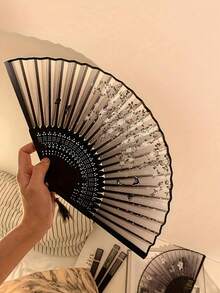1 pieza Abanico plegable estilo chino, portátil, accesorio para ropa Hanfu y falda, utilería de danza de vestuario antiguo, abanico plegable negro, adecuado para atuendos diarios, fiestas, danza, gran regalo (la posición del diseño en el abanico no es fija) - Multicolor - Ver 3