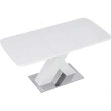 Modern Dining Table, 47-63 Inch Rectangular Stretchable Black Marble Printed MDF Table Top X-Shape Table Leg With Metal Base - White - View 7
