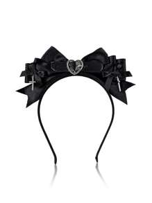 1pc Gothic Style Women Fashion Accessories Set, Including Elegant Cross & Heart Buckle Belt, Bowknot Hairband, Suitable For Daily Commute, Festivals, Birthday Party, Travel, Photography - A Great Gift For Best Friend, Bow Accessories, Black Hair Accessories, Halloween Accessories ,Hair Accessories